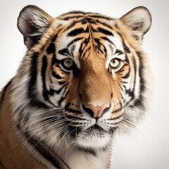 Bengal Tiger Portrait on White Background - Made with Generative AI
