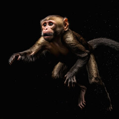 Capuchin Monkey Action Shot on Black Background - Made with Generative AI