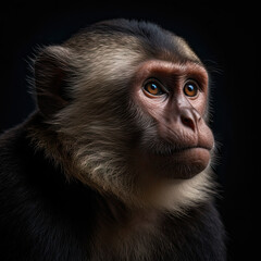 Capuchin Monkey Portrait on Black Background - Made with Generative AI