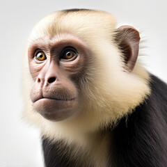 Capuchin Monkey Portrait on White Background - Made with Generative AI