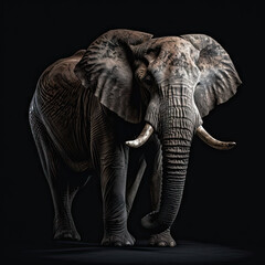 Fototapeta na wymiar Elephant Full Body on Black Background - Made with Generative AI