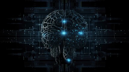 Artificial intelligence blended with the human brain. Technology background. 