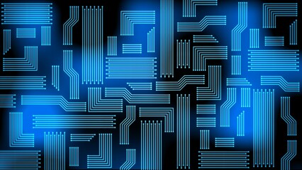 Network and computing technology concept - stylized circuit board in blue design - 3D Illustration