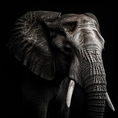 Elephant Portrait on Black Background - Made with Generative AI
