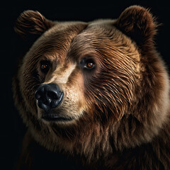 Grizzly Bear Portrait on Black Background - Made with Generative AI