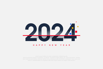 Happy new year 2024. With numbers cut by red lines, with square colorful splashes. Premium vector design for greeting and celebration of happy new year 2024.