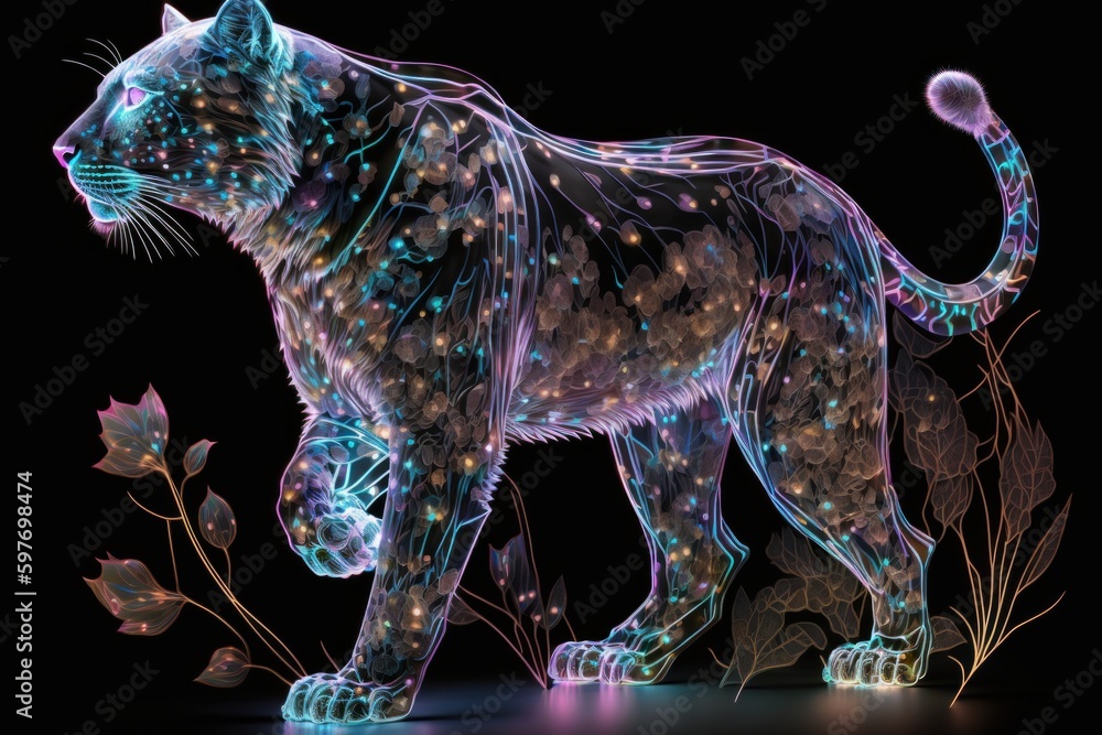 Aufkleber digital illustration of a tiger with a glowing pattern in the background,generative ai