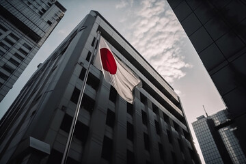 Japanese flag on the building. AI Generated