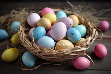 Naklejka na ściany i meble Colored eggs for Easter. AI Generated