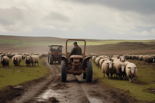 Tractor in the field and farming. AI Generated