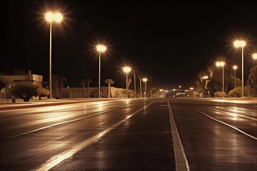 Empty night road. AI Generated