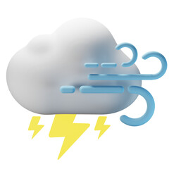 3D Icon Cloudy Thunder Windy Weather Forecast