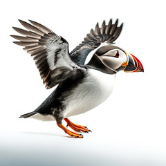 Puffin Action Shot on White Background - Made with Generative AI