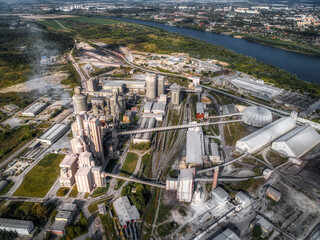 Cement plant aerial view. Industrial sector for the production of building materials.