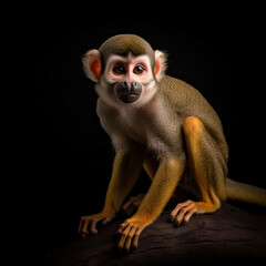 Squirrel Monkey on Black Background - Made with Generative AI