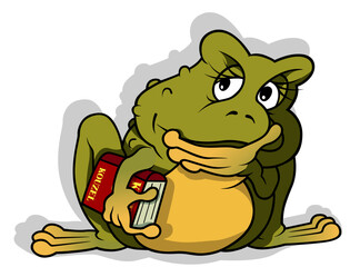 Green Pensive Frog with Book under his Arm