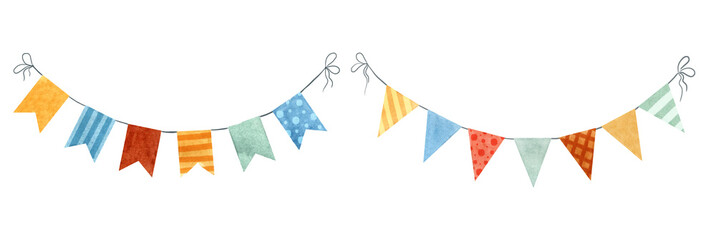 Watercolor set of festive garlands. 
Illustration for children's holiday. Cheerful birthday.