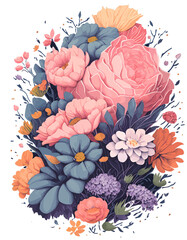 Colourful flowers leaf, illustration vector, decoration, watercolour