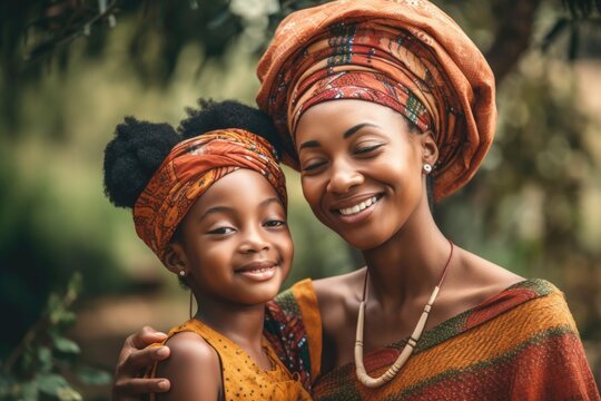 African Black family mother and daughter close-up portrait, mother's day concept, ai generative