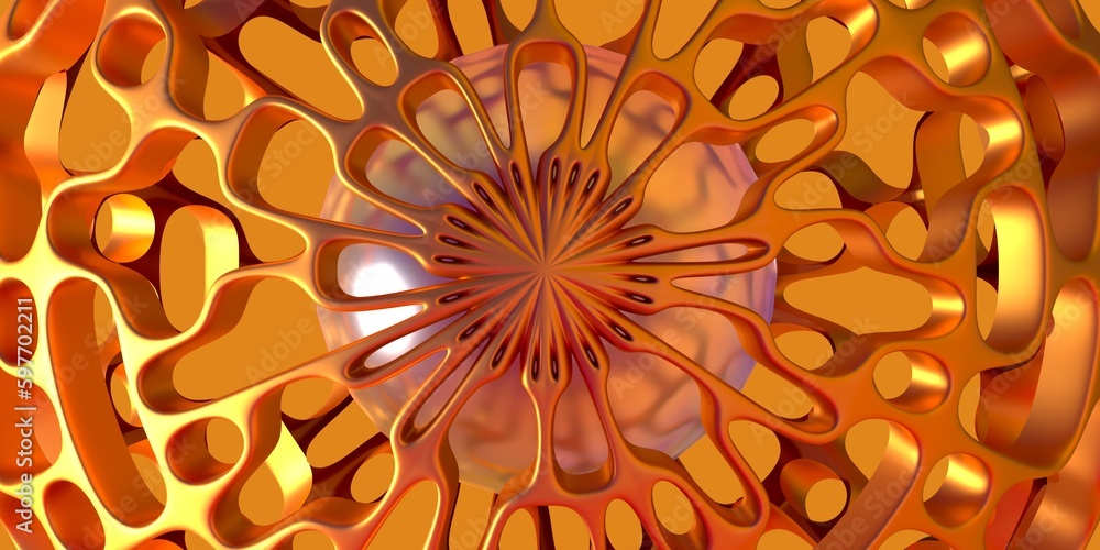 Poster golden three-dimensional pattern with a transparent pearl.