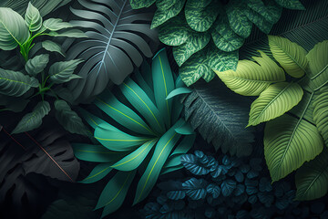Plant and leaves background, green floral tropical pattern for background 