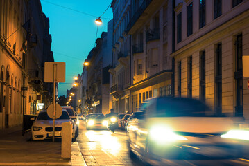 Fototapeta premium Car moving on night city street