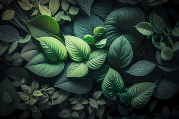 Plant and leaves background, green floral tropical pattern for background 