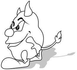 Drawing of a Funny Little Horned Devil