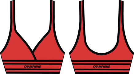 Women retro Sports bra support top active sports Jersey design flat sketch fashion Illustration suitable for girls and Ladies, Vest for Swim, yoga, gym, running and sports activity