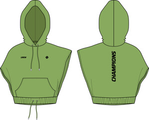 Women Sleeveless slashed Hoodie jacket design flat sketch Illustration , sweatshirt Hooded jacket with front and back view, winter cropped jacket for girl and women for winter. © JERZEY DESINZ