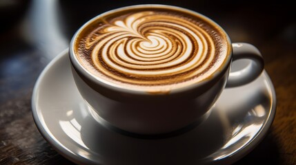 Hypnotic swirls in a coffee with cream. AI generated
