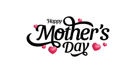 Mothers Day Simple Typography or Calligraphy Lettering With Love Heart Ornaments