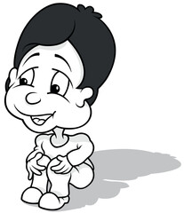 Drawing of a Black Haired Boy Sitting on the Ground