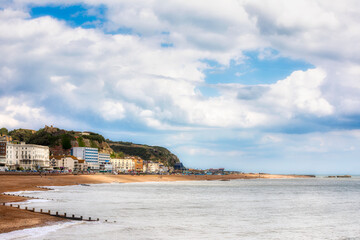View of West Hill and East Hill and the Beach of Hastings, England
