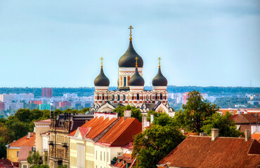 Obraz premium View of the Famous Alexander Nevsky Cathedral on Toompea in the Famous Old City of Tallinn, Estonia, as Seen from the Tower of St Olaf’s Church
