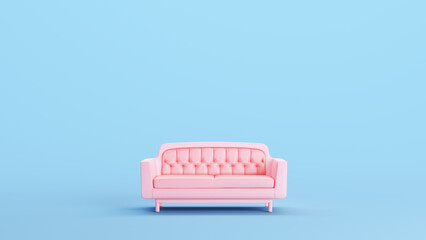 Pink Sofa Couch Modern Trendy Stylish Contemporary Furniture Kitsch Blue Background Front View 3d illustration render digital rendering - 597705012