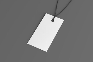 White rectangular tag mockup on gray background. Side view