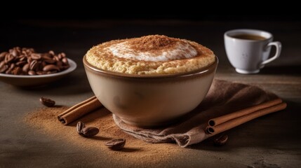 Frothy cappucino topped with cinnamon. AI generated