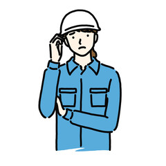 困ったポーズをする作業服の女性