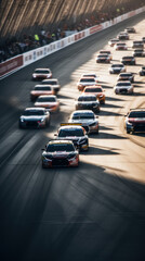 NASCAR race cars speeding on the straightaway towards the finish line, generative ai - obrazy, fototapety, plakaty