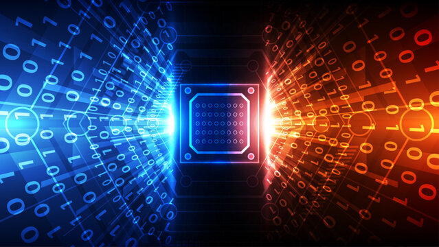 Abstract technology background with circuit board and glowing lights. Vector illustration.