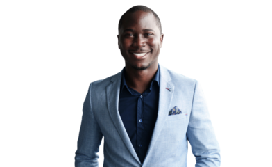 Successful African American businessman businessman standing on a transparent background