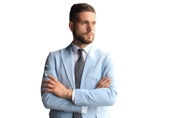 Portrait of happy businessman with arms crossed standing on a transparent background
