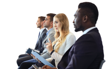 Stressful people waiting for job interview on a transparent background