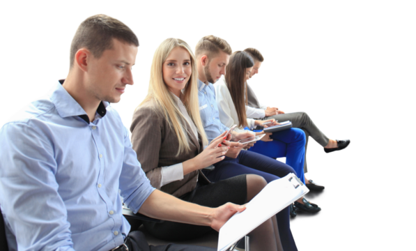Business people waiting for job interview on a transparent background