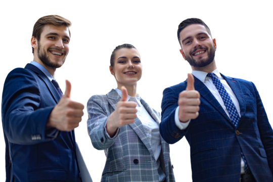 Successful business people with thumbs up and smiling on a transparent background - Powered by Adobe