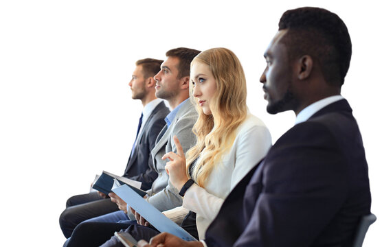 Stressful people waiting for job interview on a transparent background