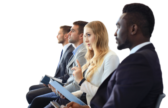 Stressful people waiting for job interview on a transparent background
