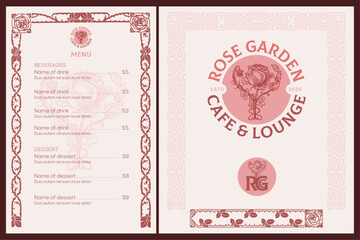 Cafe and Lounge logo and menu design. Cafe logo elements. Cafe Menu design. Vintage Cafe logo and Menu. 