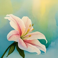 Pink lilly flower background, watercolor illustration in pastel colours 